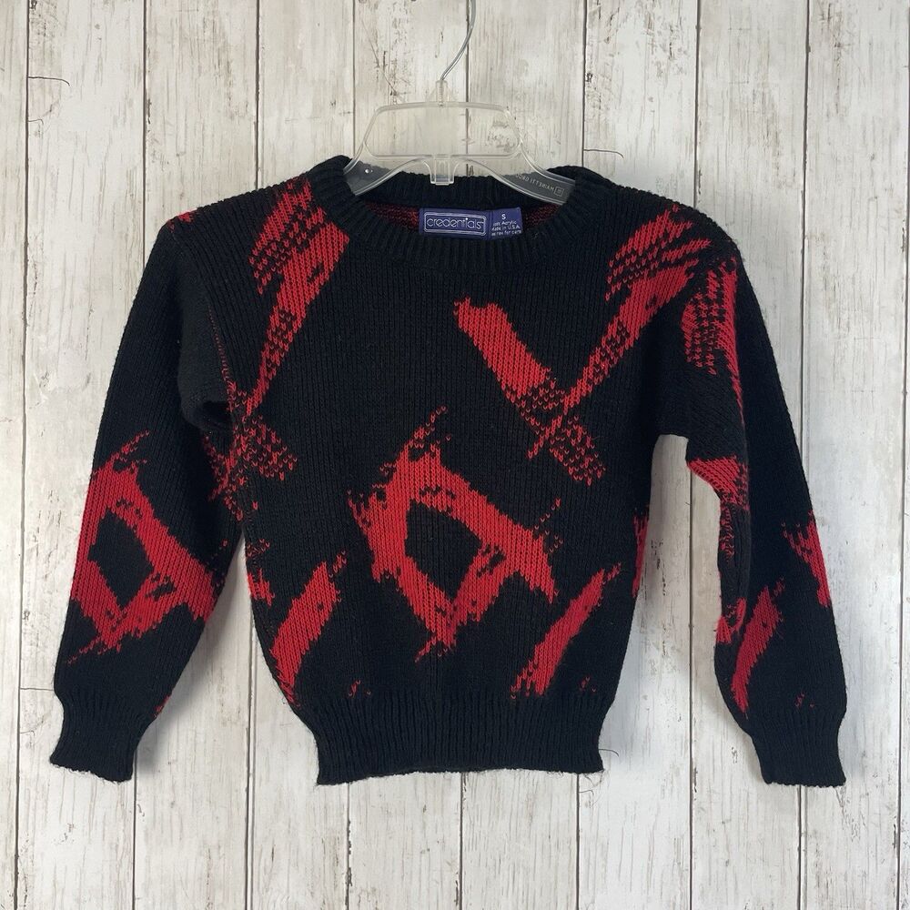 Vtg Credentials Unisex YOUTH Size Small Geometric Knit Sweater 80s/90s USA